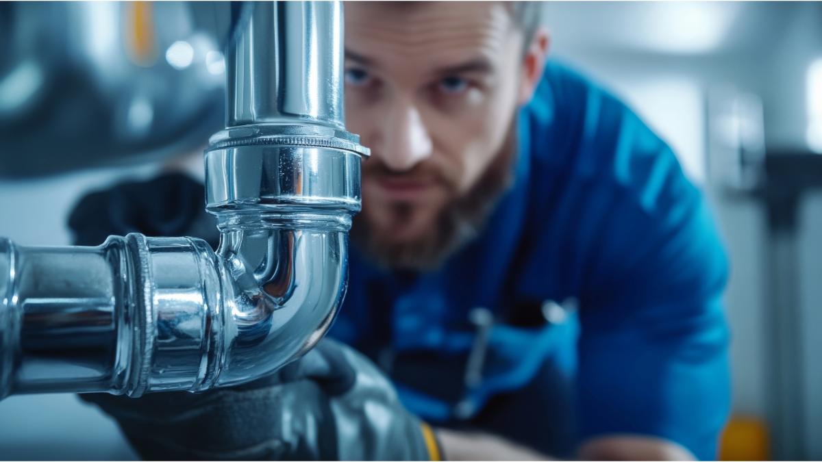 plumber inspecting drainage pipes